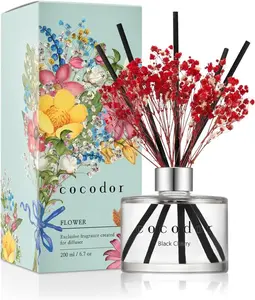 COCODOR Preserved Real Flower Reed Diffuser/Black Cherry / 6.7Oz(200Ml) / 1 Pack/Reed Diffuser Set, Oil Diffuser & Reed Diffuser Sticks, Home Decor & Office Decor, Fragrance and Gifts Bottle Scent pura diffuser