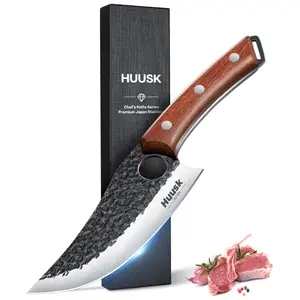 【February Faves】Huusk Viking Knife, Japanese Butcher Knife for Meat Cutting, Hand Forged Boning Knife with Ergonomic Wood Handle, High Carbon Steel Japanese Chef Knife