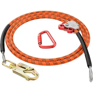 Wire Flipline 1/2" X 10ft Fall Protection Arborist Climbing Flip Line Tree Climbing Rope with Swivel Snap Hook Triple Carabiner Rope Grab Adjuster