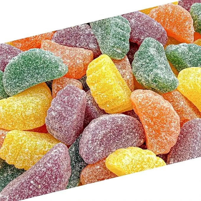 Fruit Slices Jelly Candy Bulk 2 lb Bag Dye Free Chewy Candy Naturally Flavored Soft Jelly Fruit Candy Tangerine Orange Strawberry & Lemon Slices Assorted Gummies for Candy Buffet Parties & Snacking