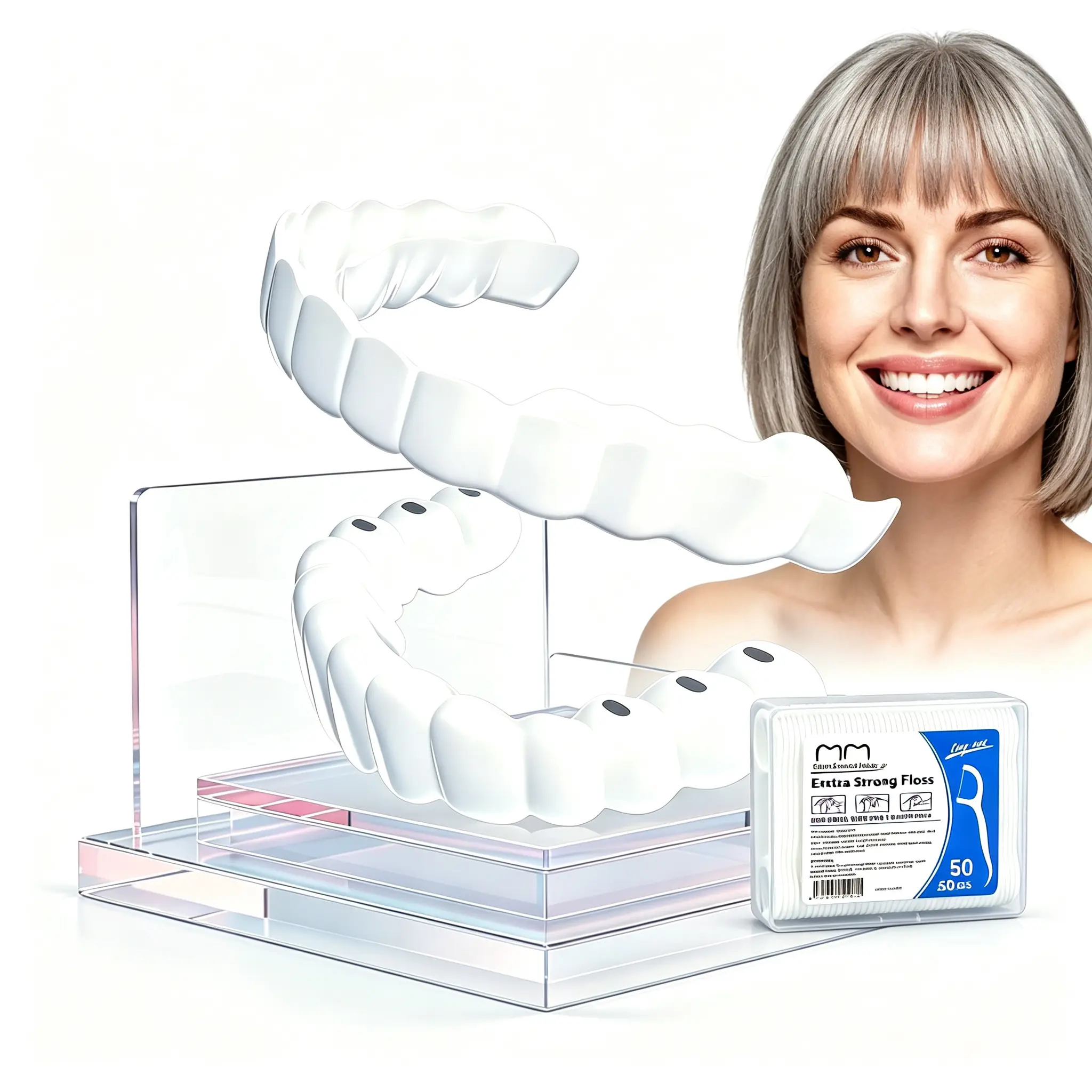 【3PC】Snap-On Teeth Instant Whitening Temporary Teeth Repair  Instant Confidence - Natural White & Comfortable  Adjustable  Reusable  for Party & Daily