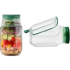 2026 New Side-Opening Salad Mason Jar, Upgrade Leak-Proof Portable Meal Prep Container with Dressing Compartment, Perfect for Home, Office & Travel Lunches