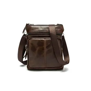 Men's Vintage Leather Crossbody Bag, Casual Solid Color Shoulder Bag with Adjustable Strap, Multiple Compartments, Durable Crossbody Bag for Daily Used