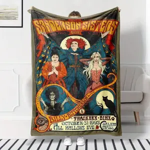 Sanderson Sisters themed printed flannel blanket - soft and comfortable, suitable for all seasons, suitable for sofa, bedroom, office