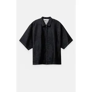 Fear of God ESSENTIALS Men's Vintage Black Denim Zip Up Work Shirt