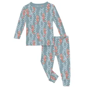 Kickee Pants Print Long Sleeve Pajama Set, Stormy Sea Seahorses