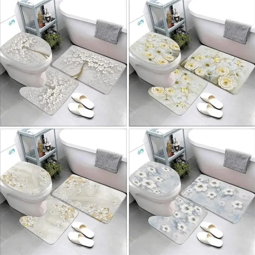 Geometric pattern bathroom mat with vines, leaves, and butterflies; European luxury flannel non-slip rug toilet seat cover Bathroom Floor Mat Soft Bathroom Mat
