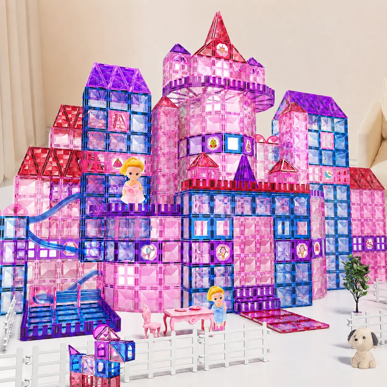 154-Piece BPA-Free Magnetic Tile Set - Latex-Free Safety, Stackable Construction Toys, Unisex STEM Educational Building Toy for 3-4 Years Old, Colorful Magnet Tiles Model Building Kits with Craft Ideas, Collectibles Birthday Gift
