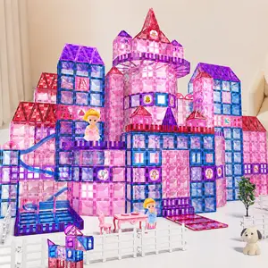 154-Piece BPA-Free Magnetic Tile Set - Stackable Magnetic Puzzle Bricks & Parts, STEM Educational Construction Toy for 3-4 Years Old Kids, Creative Decoration Gift for Birthdays, Children’s Day