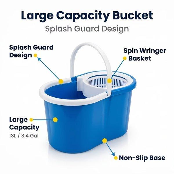 Spin Mop and Bucket with Wringer 360 Degree Spinning System 2 Microfiber Replacement Heads 61 Inch Adjustable Handle Soap Dispenser 20 Qt for Floor Cleaning