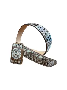 Handcrafted Mexican Women Western Leather belt with embroidery