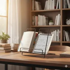 Foldable Iron Desktop Organizer: Multi-Purpose Magazine Cookbook Stand, Kitchen & Office Display Shelf, Anti-Tip Stable Design, Collapsible Book Rack, 2 Color Options