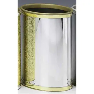 212 MAIN Sparkling Mylar Brushed Chrome and Brass Trash Storage Can, Kraftware 76474 Baby & Maternity Furniture Decoration Waste Basket