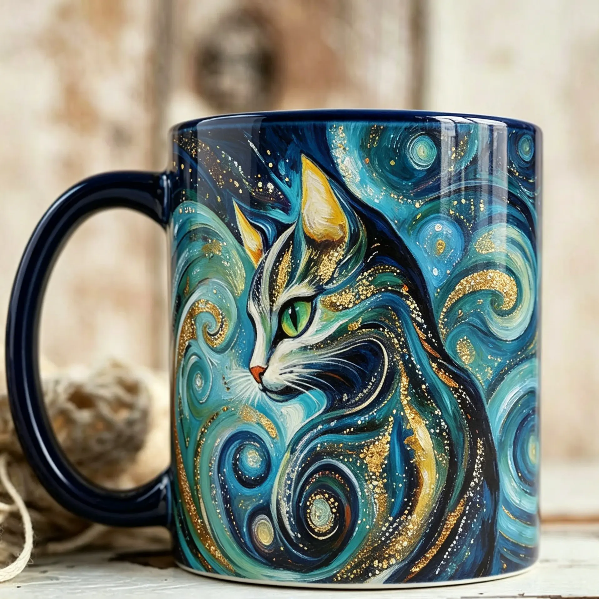 Starry Cat Painting Mug – Artistic Aesthetic Coffee Cup