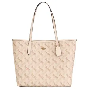 COACH City 33 Logo Tote Bag in Beige for Women with Synthetic Leather and Shoulder Strap