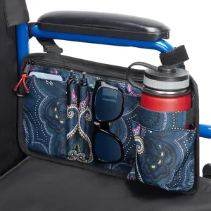 Walker Side Bag, Wheelchair Armrest Storage Pouch with Cup Holder, Wheelchair Accessories for Seniors Fits Walker, Rollator, Electric Scooter or Wheelchair