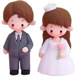 Bride and Groom Cake Toppers | Funny and Cute Crown Tiara Girl and Suit Boy Figurines | Wedding Decorations for Tables