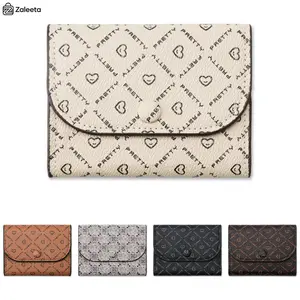 Zaleeta PU Leather Wallet – Multi-Functional Card Holder with Heart & Floral Letter Pattern, Zipper Coin Purse & Clutch, Compact Portable Design for Cash, Cards, Coins, Everyday Essential for Women & Men