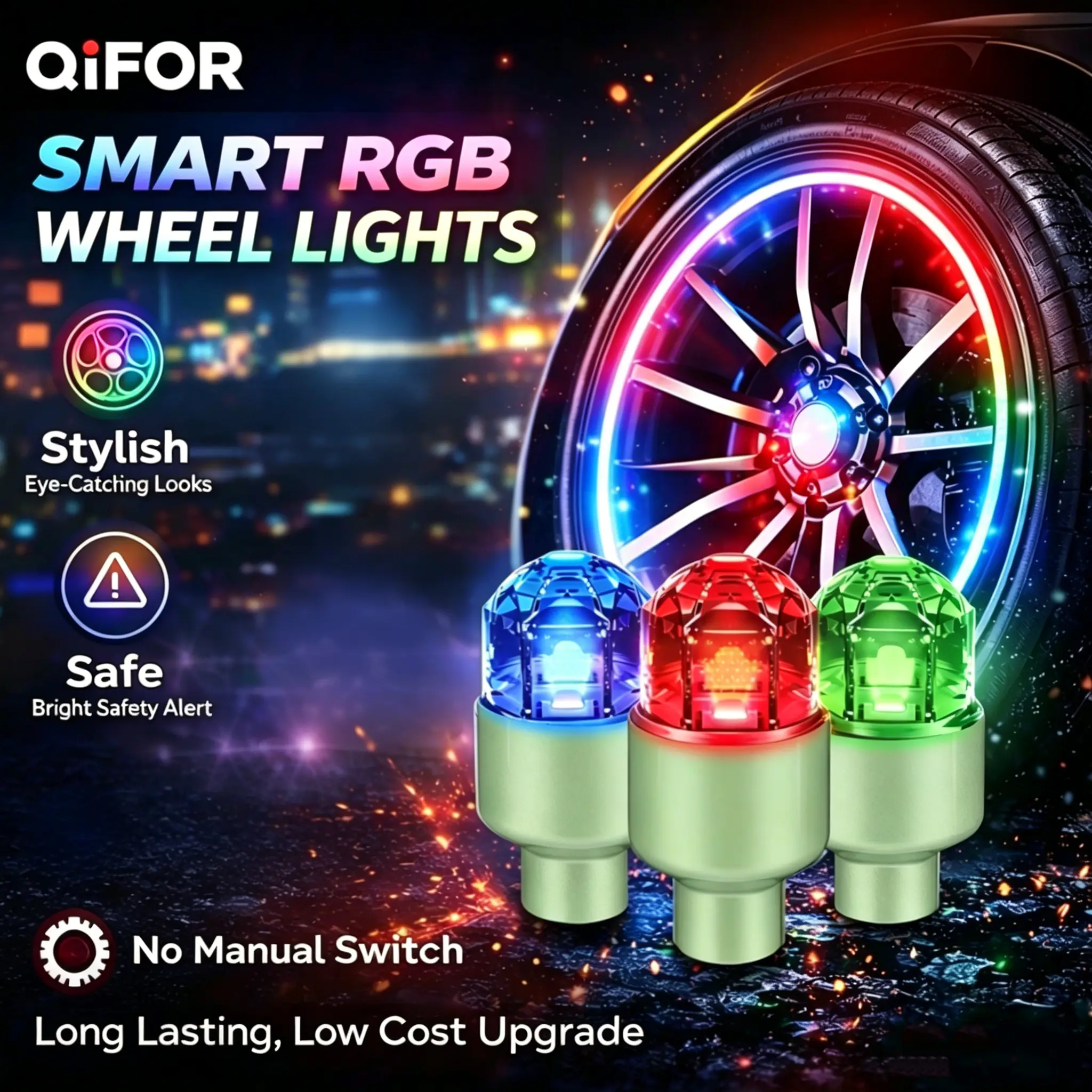 4 Pack 8 Pack Motorcycle E-Bike LED Valve Stem Lights, Vibration Activated Glowing Wheel Caps,  Mixed Night Riding Safety Flash Lights, Waterproof Shockproof for Scooter Mountain Bike Motorbike