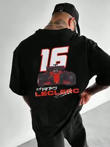 Unisex's Ferrari F1 Car & Number Print Short Sleeve Graphic Tee, Casual Street Loose T-shirt for Daily Wear, Trendy All-match & Exquisite Menswear for Birthday Gift, Top