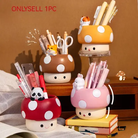 Cute Cartoon Mushroom Pen Holder, Student Desk Organizer, Multi-Functional Creative Storage Decor, Resin Succulent Plant Pot, Handmade Mini Planter, Desk Organizer Supply, Desk Accessories