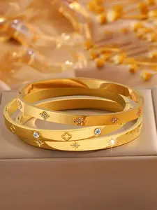 3pcs chic and elegant stainless steel retro style bracelet set, suitable for dates, parties, daily commutes, perfect gifts to enhance elegant temperament, Elegant Bangle