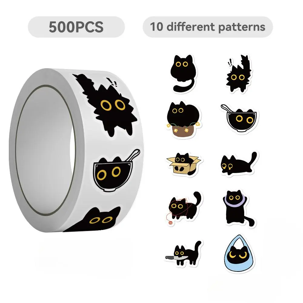 Cat Pattern Sticker, /roll Self Adhesive Decorative Sticker, DIY Decals for Water Bottle, Laptop, Phone Case, Scrapbooking, Journal Making, Sticker Packs