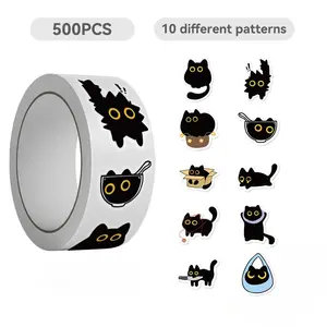 Cat Pattern Sticker, /roll Self Adhesive Decorative Sticker, DIY Decals for Water Bottle, Laptop, Phone Case, Scrapbooking, Journal Making, Sticker Packs