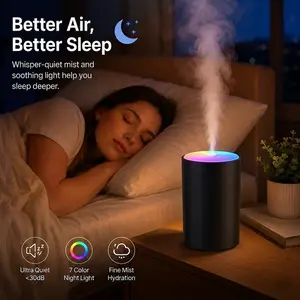 Portable Mini Humidifier, USB Cool Mist Air Diffuser with Color LED Light, Quiet Desk & Bedroom Moisturizer for Car, Home, Travel