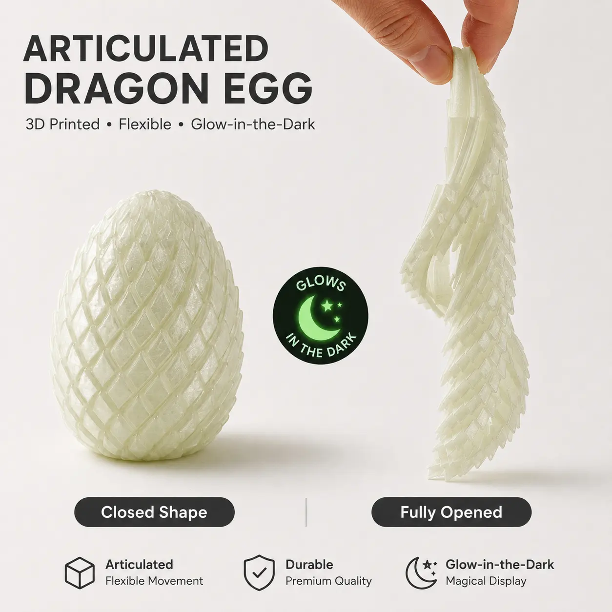 Mini 3D Printed Articulated Dragon Egg Ornament, Twistable Fidget Desk Decor, Interactive Sensory Collectible for Home, Office, Shelf and Gifts
