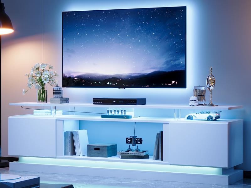 [Ships 1 Packages]  oneinmil 70 Inch White TV Stand, Modern Entertainment Center with Storage, Media Console for Living Room&Bedroom tables nursery 2-layer shelf