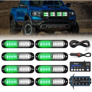 Nilight 8PCS 12V-24V Strobe Light Kit, 12-LED Surface Mount Lights with Sync Controller for Vehicles, Cars, Trucks