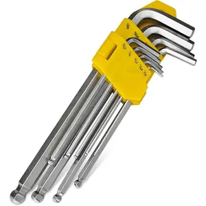 Long Arm Hex Key Allen Wrench Set with Ball End, Ball-End Hex Allen Key, Allen Wrench Set Chrome Vanadium Steel(Cr-V), Tamperproof TORX L- Key Set (9Pc Imperial)