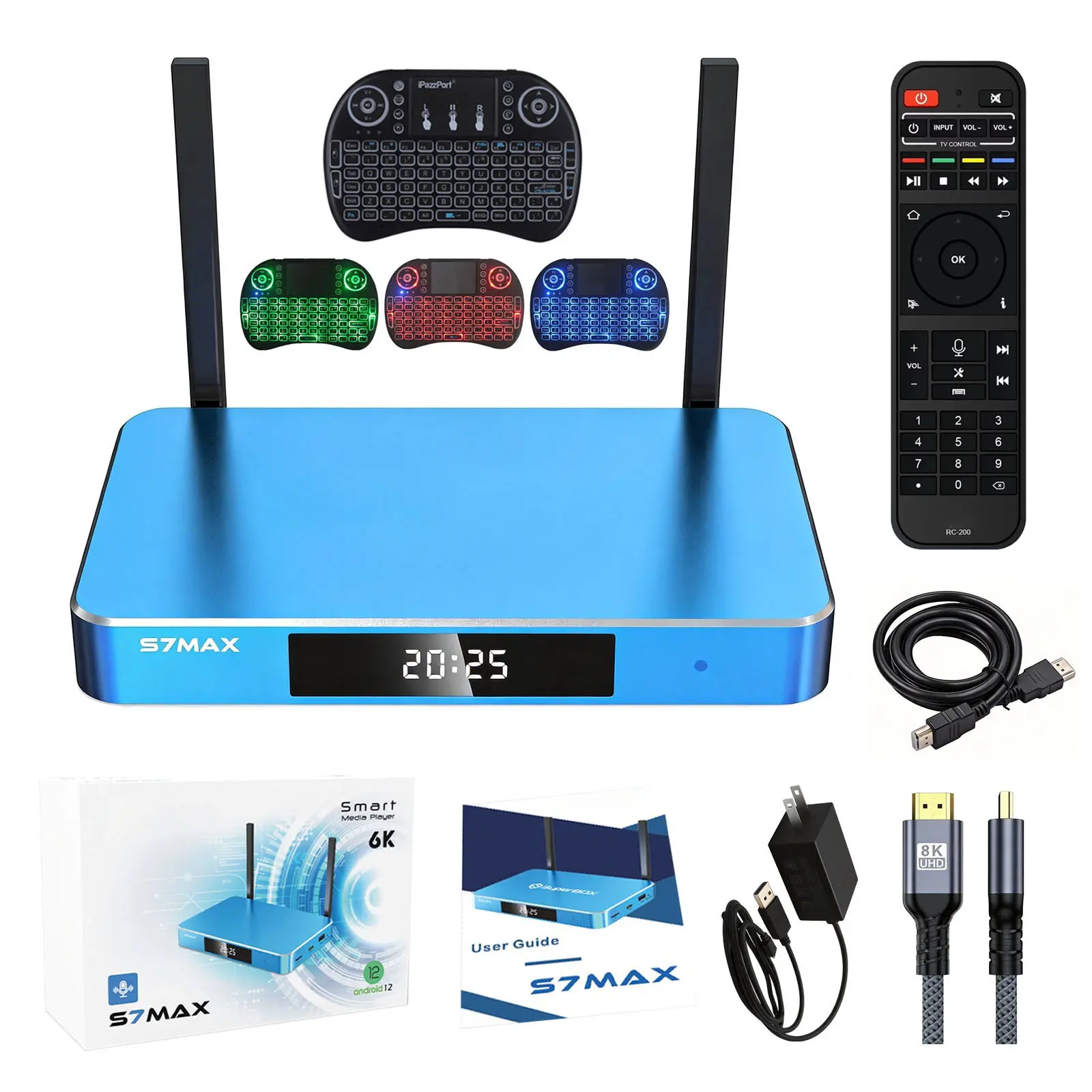 S7 MAX 6K HD Android Box, Compact Aluminium Home Entertainment Device with Cable, Adapter, Remote Control with 2 Gifts