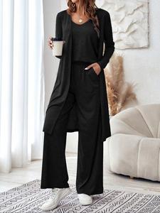 women's solid long sleeve outerwear & pocket wide leg pants & cami top set, minimalist casual fashion fitted outfits for daily wear, ladies fall & winter clothes, basic womenswear, matching sets for women, cozy lounge set, casual loungewear set