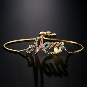 Women's Exquisite Mama Letter CZ Sporty Sports Wristband - Sparkling Micropaved Zirconia, Gold-Color Adjustable Chain, Mother's Day Gift, Sporty Sports Wristbands