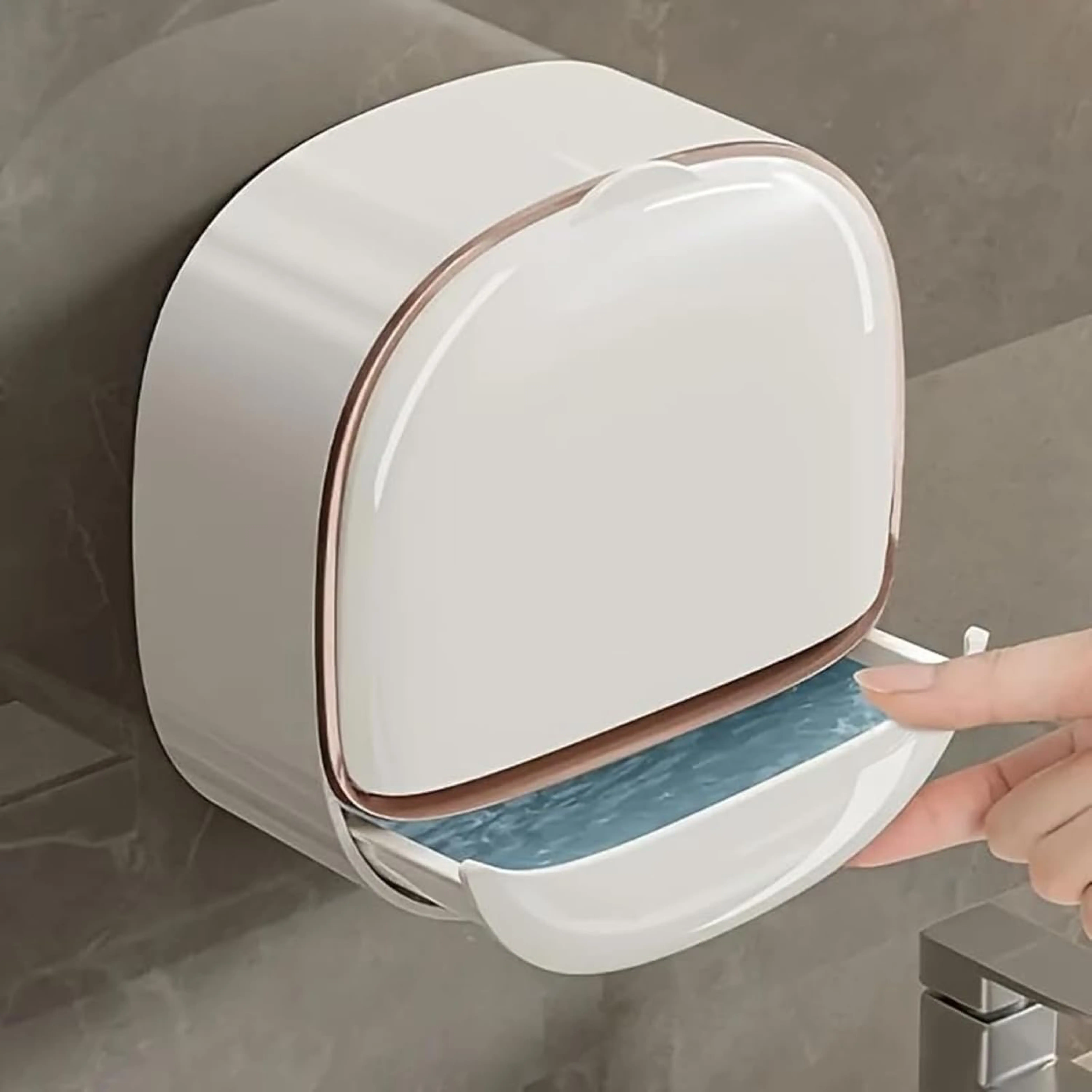 Luxury Soap Holder with Drain Tray, Waterproof Soap Dish Holder, Keep Soap Bars Dry, Adhesive Soap Case Box Wall Mounted for Shower, Bathroom, Bathtub, White