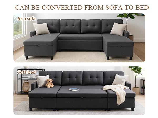 Sleeper Sofa Couch, Oversized Pull Out Couch Bed with Storage Chaise, Sectional Sleeper Sofa Bed for Living Room