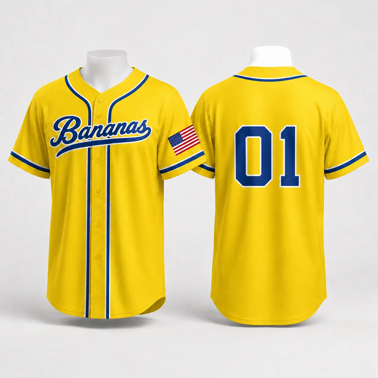 Banana For The Champ Baseball Jersey, Yellow Graphic Shirt, Number 1 Unisex Button-Up Summer Streetwear Top