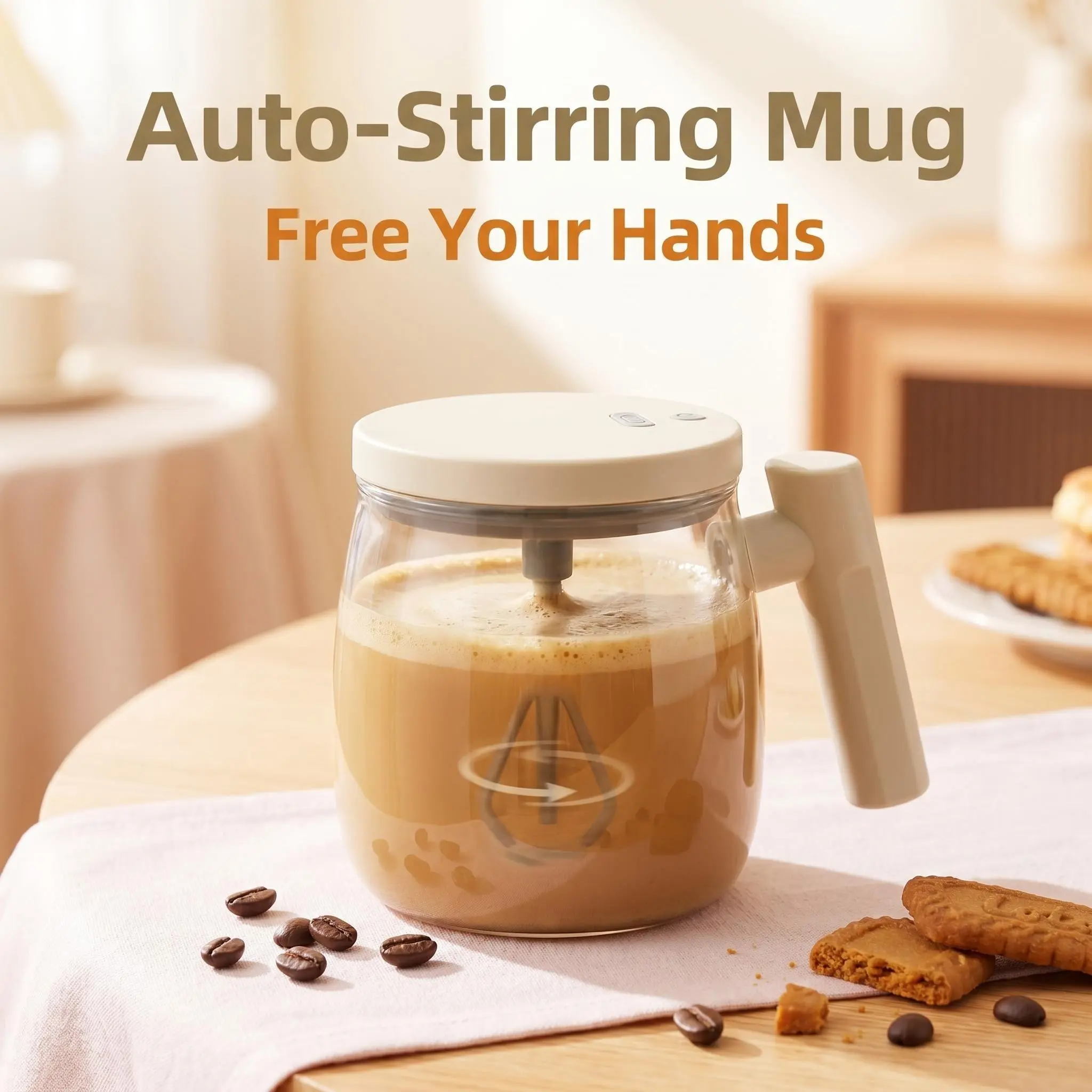 Automatic Stirring Coffee Mug - BPA-Free Hands-Free Auto Mixing Glass with Built-In Scale, Smooth Drinking Experience, Trendy Kitchen Drinkware, Home & Gym Use, Father's Day Gift, Father's Day Gifts