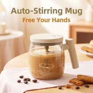 Automatic Stirring Glass Coffee Cup - BPA-Free, Hands-Free Operation, Smooth Drinking Experience, Trendy Kitchen Drinkware, Stirring Glasses, Father’s Day Gift Auto Mixing Cup
