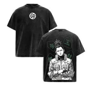 Shikamaru Nara Tee NRT Anime Vintage Washed Oversized T Shirt, Strategist Anime Graphic Tee with Shogi Back Print, Streetwear Heavyweight Cotton Unisex Top