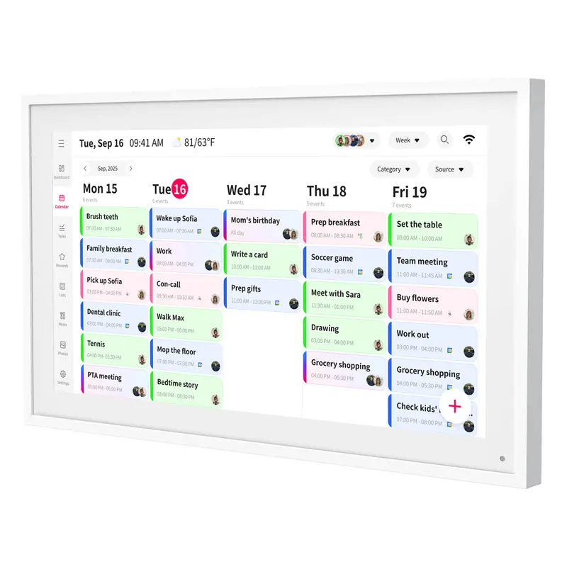 Smart Digital Wall Electronic Calendar - IPS HD Touchscreen, Weather Info, Bidirectional Operation, Color Differentiation, Customized Views, Family Dinner Plan Planner, Camera Accessory with Photo Frame Functionality
