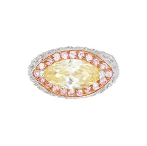 Yellow Marquise Cocktail Ring - Made in NYC with Yellow Gemstone and Pink Accents - Jewelry from NYC