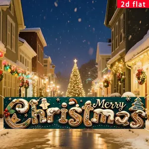 Christmas Banner Decoration, Gingerbread Pattern Design, Durable Polyester Material, Perfect for Outdoor Use, Winter Party & Holiday Decorations
