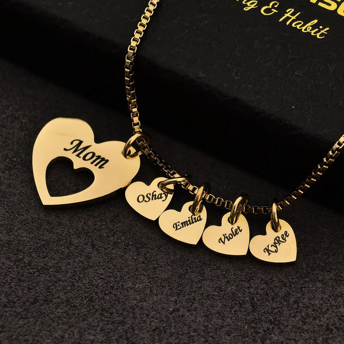 AS198 Meaningful Personalized Hearts  Family Name Multiple Heart Names Necklace, Birthday,Family Keepsake Necklace Family Names Mom's Day Gift For Mother's Day