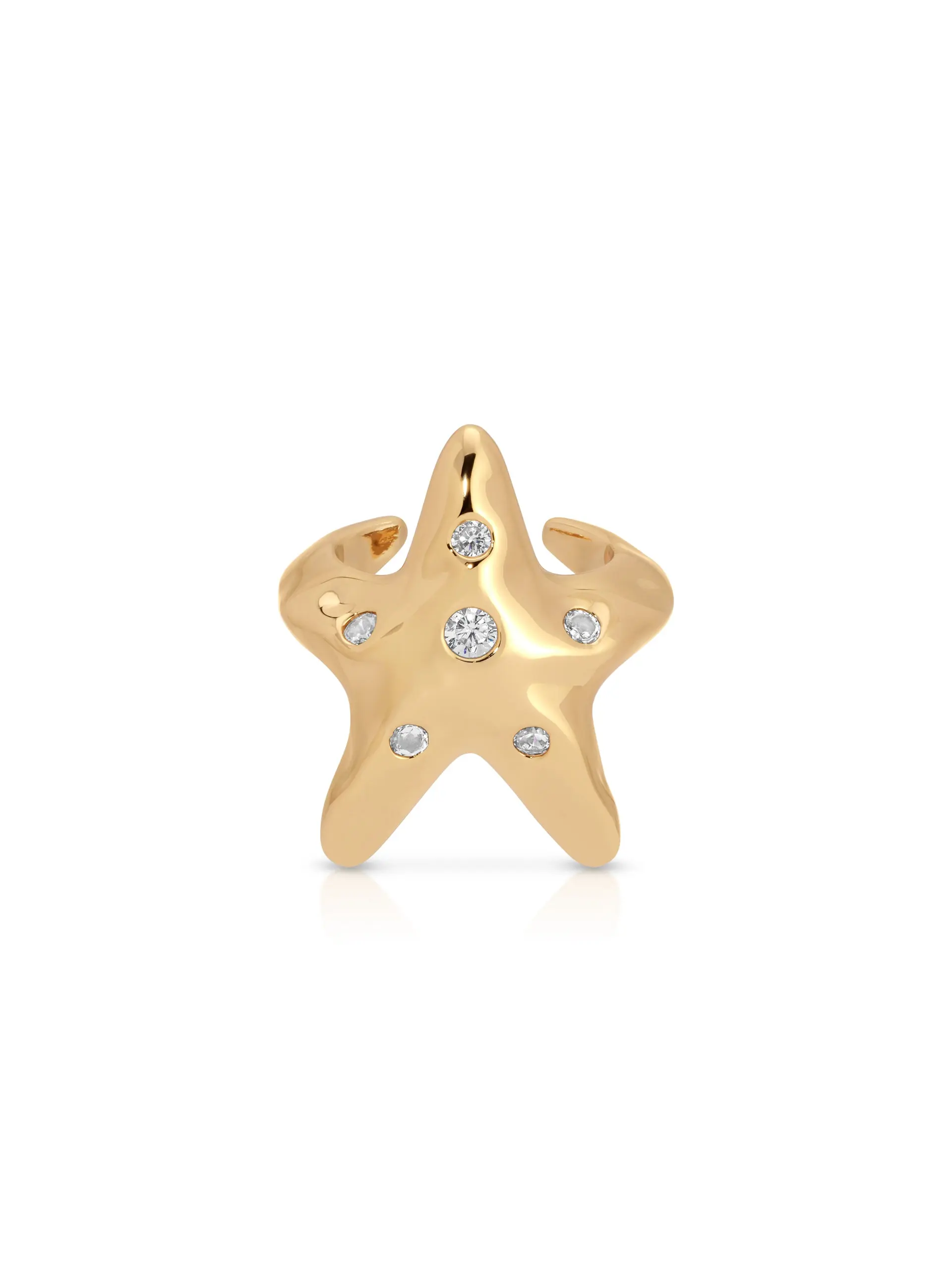 Ettika Starfish Luxe Ear Cuff 18k Gold Plated Brass with Cubic Zirconia 0.5" x 0.5" Flat Pierced Earring High Quality Statement Jewelry
