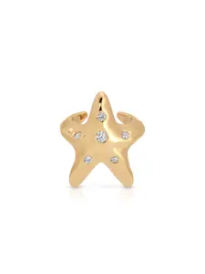 Ettika Starfish Luxe Ear Cuff 18k Gold Plated Brass with Cubic Zirconia 0.5" x 0.5" Flat Pierced Earring High Quality Statement Jewelry
