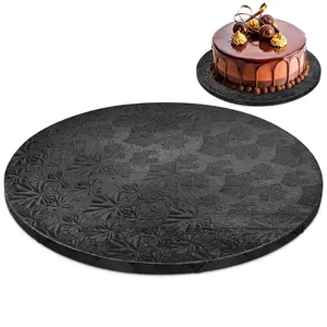 12 Inch Cake Drum, Black Cake Board for Picture-Ready Celebration Cakes, 1/2 Inch Thick Round Cardboard Base with Grease & Moisture Resistant Surface and Decorative Pattern for Parties and Weddings