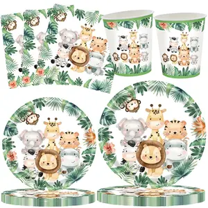 80 Piece Zoo Theme Birthday Party Supplies, Jungle Disposable Paper Plates Napkins Cups, Animal Themed Party Decorations, Disposable Tableware